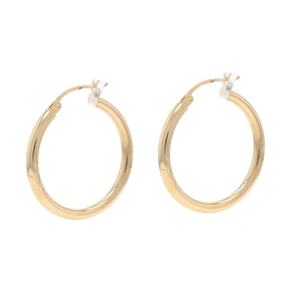 Yellow Gold Hoop Earrings - 10k Leafy Vine Pierced - Picture 1 of 4